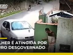 Veja Vídeo – Carro descontrolado e em alta velocidade atinge mulher que caminhava em calçada no RJ