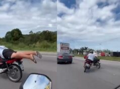 Veja Vídeo – Manobra “superman” de motociclista termina em colisão na BR-101 em SC; veja