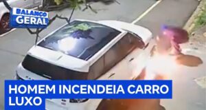 Veja Vídeo – Homem joga combustível e incendeia carro de luxo estacionado em rua de SP; veja