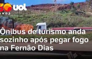 Veja Vídeo – Ônibus em chamas anda sozinho e causa interdição completa na Fernão Dias, em MG