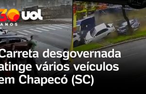 Veja Vídeo – Carreta desgovernada provoca engavetamento com 8 veículos e deixa feridos em Santa Catarina;